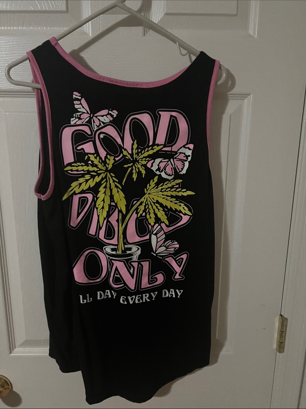 Men's Black Tank Top with Pink Trim and Graphic Print